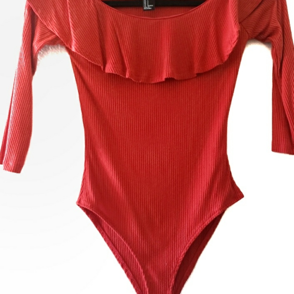 Forever 21 Red Ruffle Bodysuit